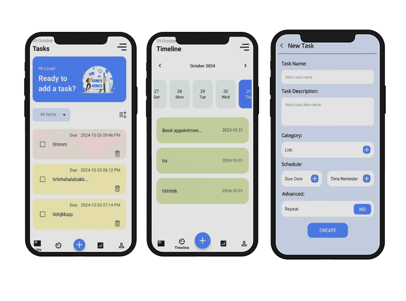 PuTask app screens