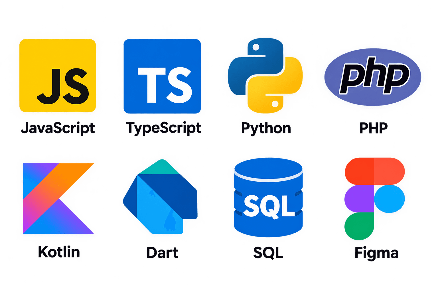 JavaScript, TypeScript, Python, PHP